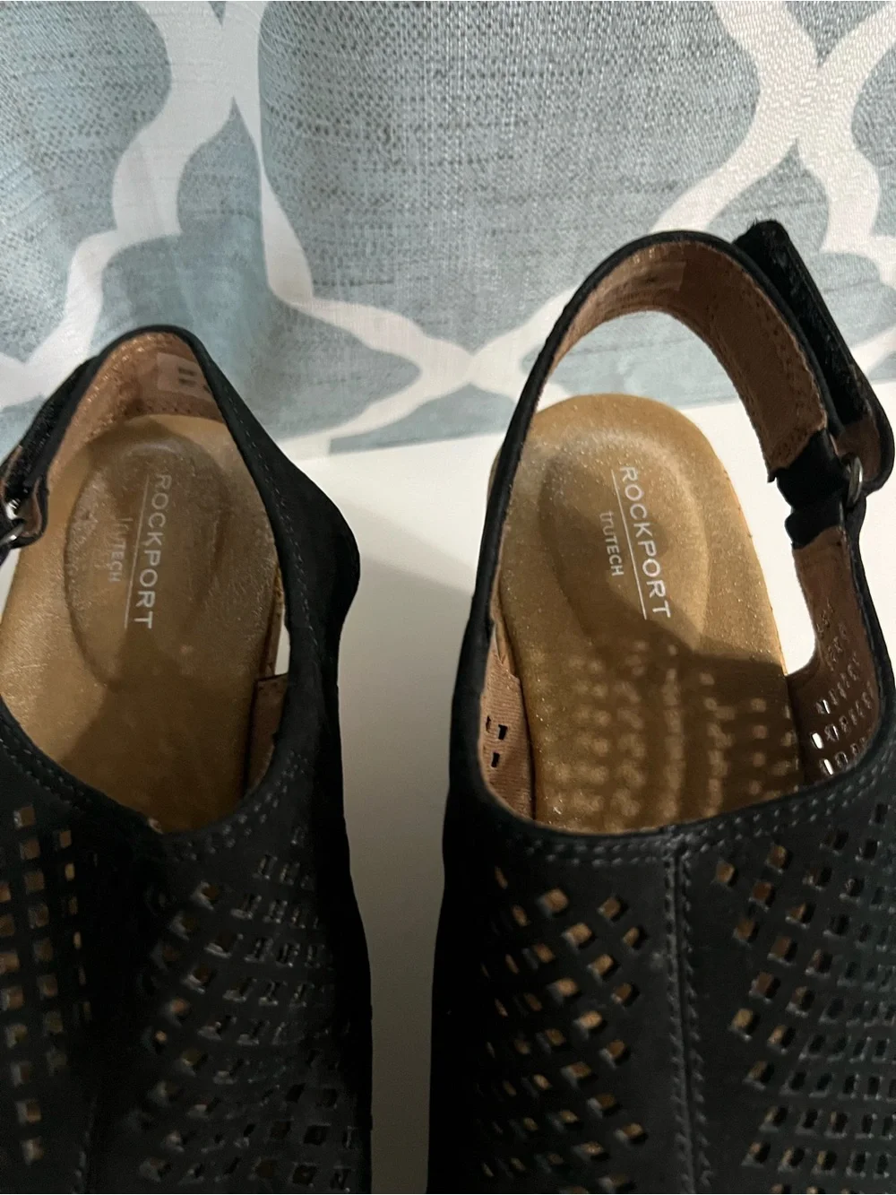 Rockport Black Perforated Slingback Wedge Sandals